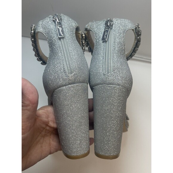 Jewel Badgley Mischka Mayra Ankle Strap Evening Shoe In Silver Sz 6 1/2 New WOT - Picture 9 of 13